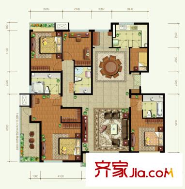 世华水岸户型图F4楼c2-1户型 4室2厅3卫1厨