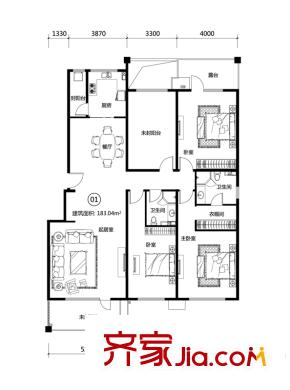富力丹麦小镇户型图m4一单元01户型 3室2厅2卫1厨
