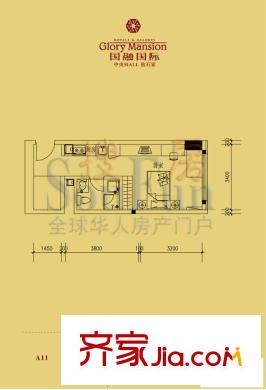 国融国际户型图A11户型 1室1厅1卫1厨