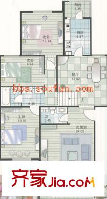 郁花园二里 3室 户型图