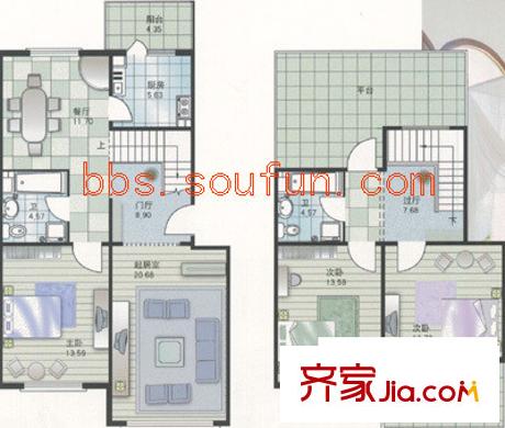 郁花园二里 3室 户型图