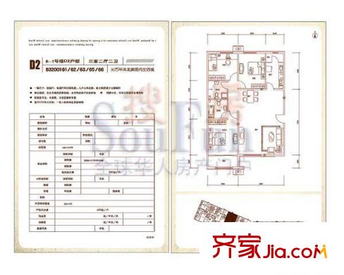 沸城户型图8-1号楼D2户型(已售罄) 3室2厅2卫1厨