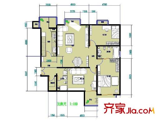 时代芳群户型图户型图 3室1厅2卫1厨