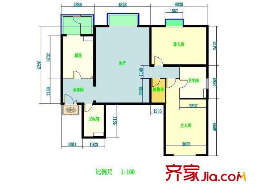 时代芳群户型图户型图 2室2厅2卫1厨