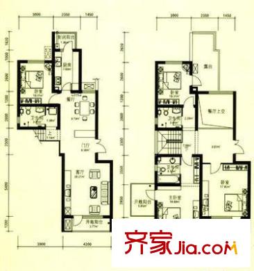 圆明园花园别墅户型图户型图 3室2厅3卫1厨