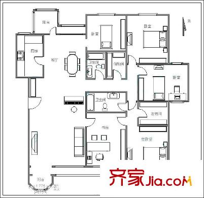 恋日嘉园一期户型图199平户型 5室2厅2卫1厨