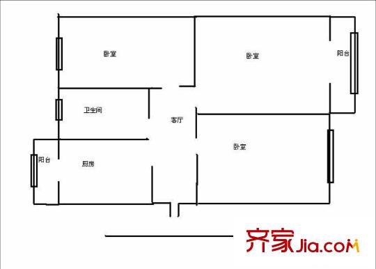 富河园户型图户型图 3室1厅1卫1厨
