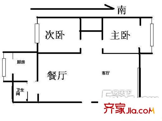富河园户型图户型图 2室1厅1卫1厨