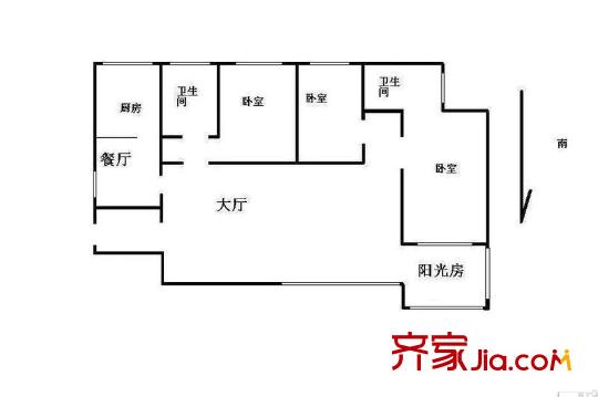 中海雅园户型图北区A户型 3室2厅2卫1厨