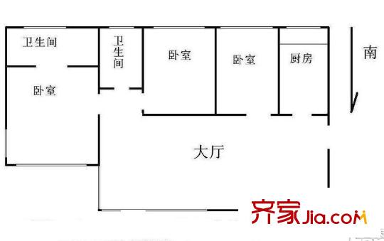 中海雅园户型图中区D户型 3室1厅2卫1厨