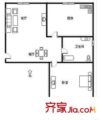 贵园北里户型图户型图 1室2厅1卫1厨
