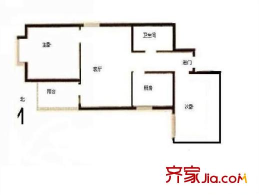 牡丹园北里户型图户型图 2室1厅1卫1厨
