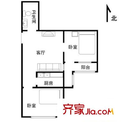 知春路82号院户型图户型图 2室1厅1卫1厨