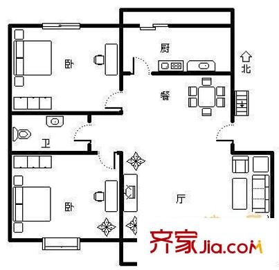 贵园北里户型图户型图 2室2厅1卫1厨