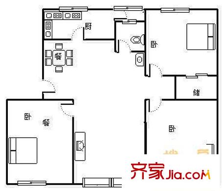 贵园北里户型图户型图 3室2厅1卫1厨