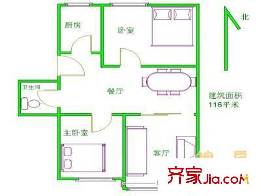 垡头北里户型图户型图 2室2厅1卫1厨