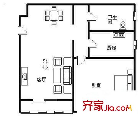一世情园 1室 户型图