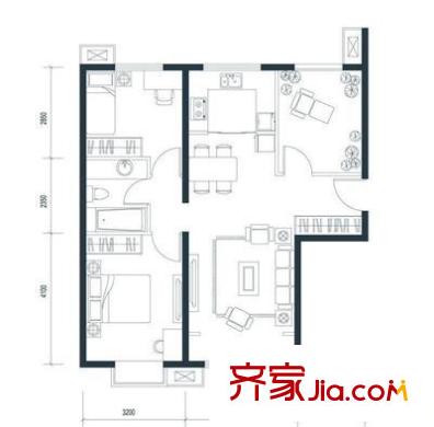 林肯公寓 2室 户型图