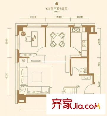 林肯公寓 1室 户型图