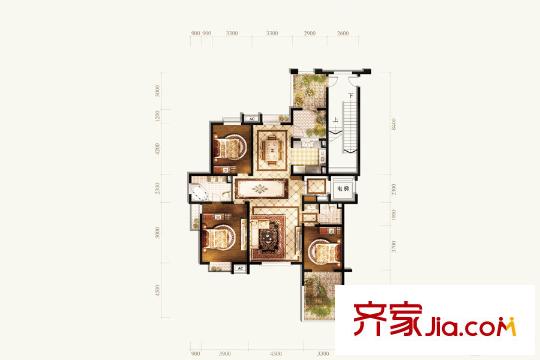 五矿・铭品A-W2户型 3室2厅2卫1厨