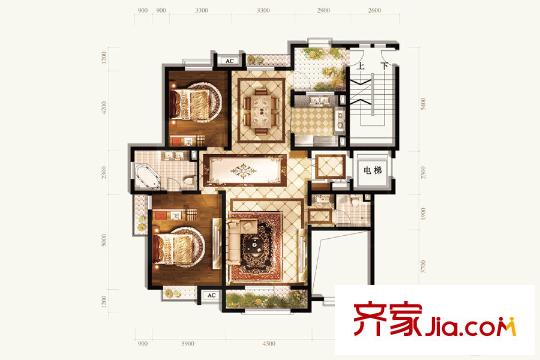 五矿・铭品A-W4户型 2室2厅2卫1厨