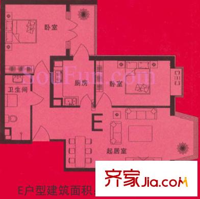 通典铭居户型图E户型 2室2厅1卫1厨