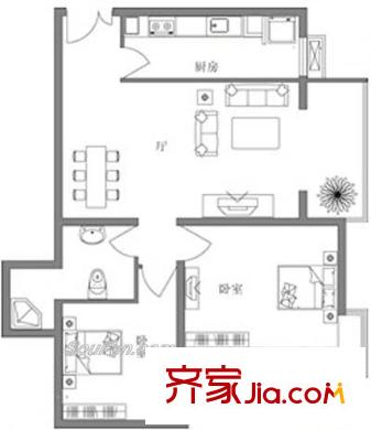 通典铭居户型图G栋B户型 2室2厅1卫1厨