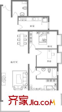 通典铭居户型图G栋C户型 2室2厅2卫1厨