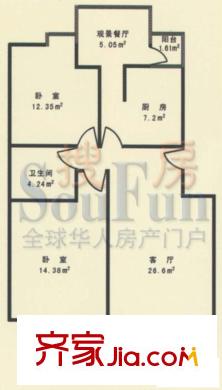 腾龙家园户型图B10#二居室户型 2室2厅1卫1厨