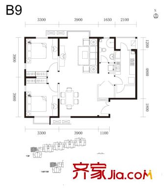 水墨林溪B9户型 2室2厅1卫1厨