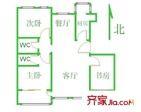 天秀花园古月园 3室 户型图
