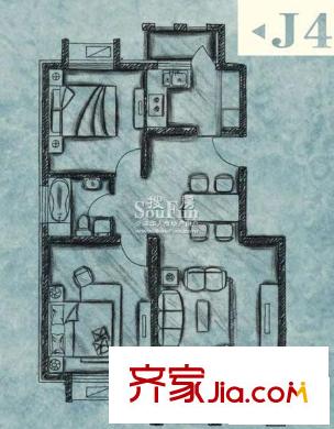 阳光波尔多户型图j4户型 2室2厅1卫1厨