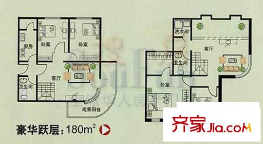 華龍?jiān)窇粜蛨D豪華躍層 4室2廳2衛(wèi)1廚