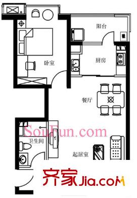 城市绿洲家园户型图A10户型 1室2厅1卫1厨