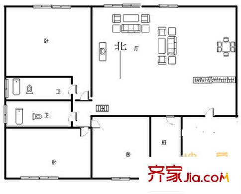 大雄秋盛居户型图户型图 3室2厅2卫1厨