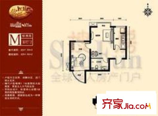 润龙家园户型图M户型 1室2厅1卫1厨