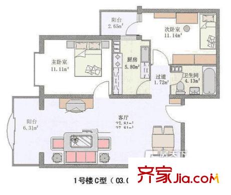 宏嘉丽园 3室 户型图