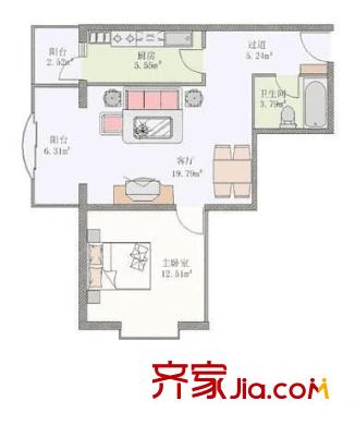 宏嘉丽园 1室 户型图