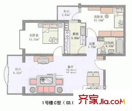 宏嘉丽园 2室 户型图