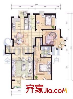 大宁山庄C-2标户型户型图 3室2厅2卫1厨