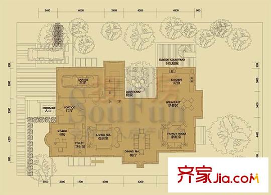 丽嘉花园户型图G户型首层平面图 3室2厅2卫