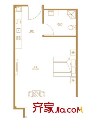 四季会户型图A-08户型图 1室1卫1厨