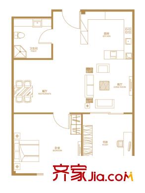 四季会户型图A-09户型图 2室2厅1卫1厨