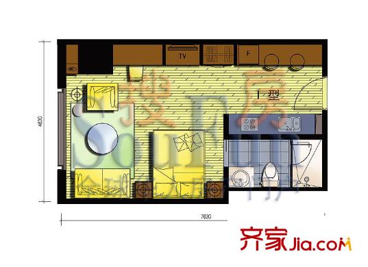 艾瑟顿国际公寓户型图I户型 1室1厅1卫1厨