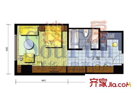艾瑟顿国际公寓户型图J户型 1室1厅1卫1厨