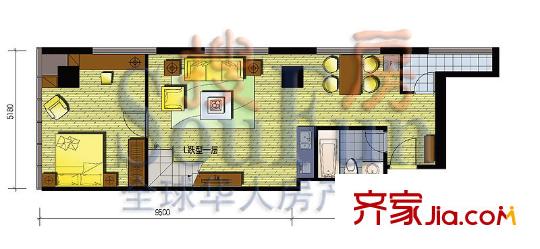 艾瑟顿国际公寓户型图L跃一层户型 2室3厅2卫1厨