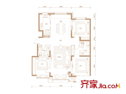 泰禾拾景园三居户型 3室2厅2卫1厨