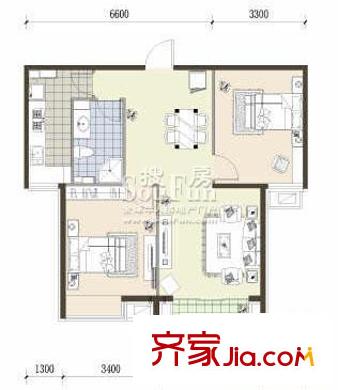 天恒乐活城户型图A2户型 2室2厅1卫1厨
