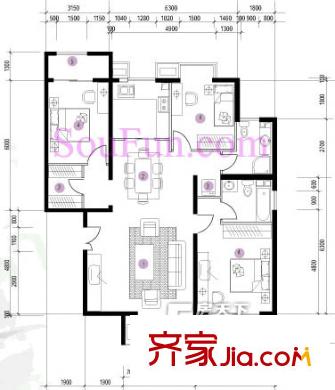 新康家园户型图3室2厅 3室2厅2卫1厨