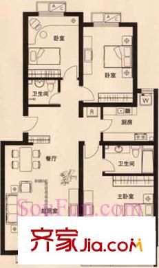 知本时代户型图户型图 3室2厅2卫1厨